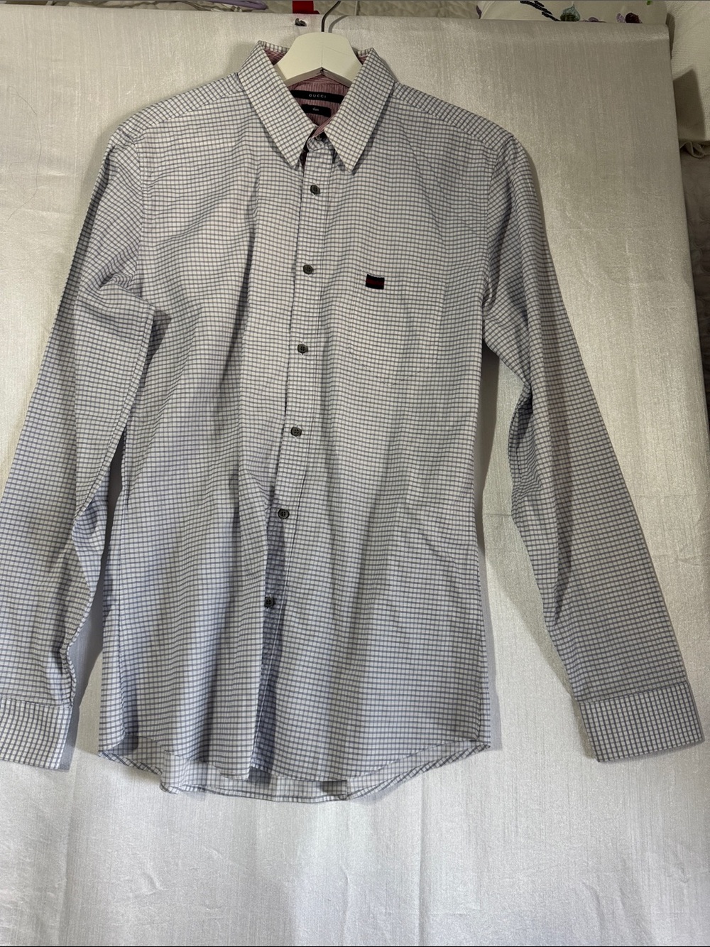 Men's Long-Sleeve Dress Shirt in White and Gray Check/0048